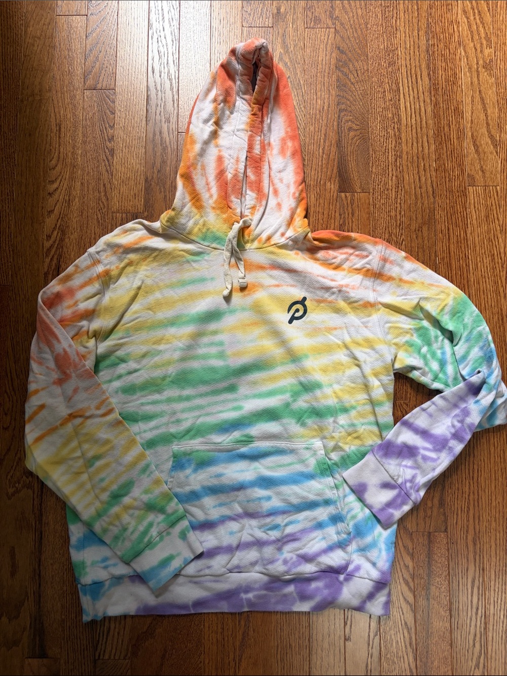 Peloton Tie-Dye Pullover Hoodie in Orange, Yellow, Green, Blue